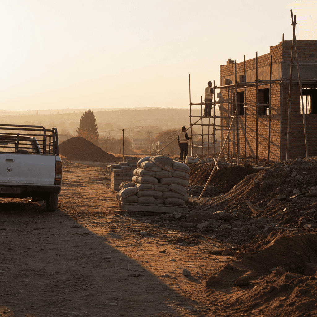 A small building site outside Johannesburg in early morning light